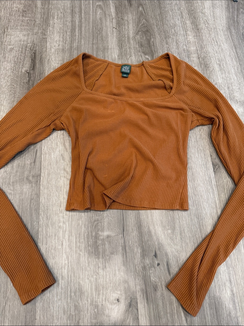 wild fable Ribbed Long-Sleeve Square Neck Crop Top - Rust Brown